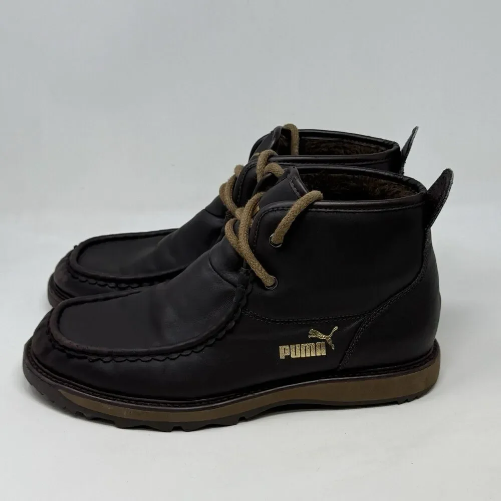 Puma Koldewey Mid Chukka Boots Mens 10.5 Brown Leather Faux Fur Lined Rugged